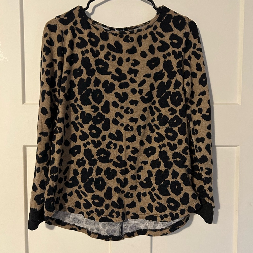 Leopard Print Women's Sweater with Button and elbow patch detail